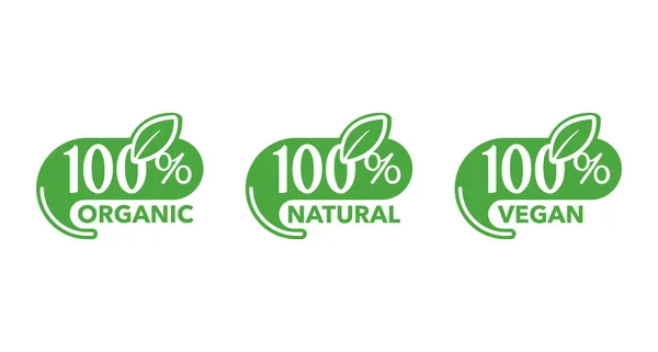 100 natural, 100 orgânico, 100 conjunto de ícones vegan — Vetor de Stock