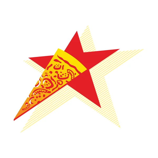 Логотип піци - червона зірка з інтегрованим шматочком піци — стоковий вектор
