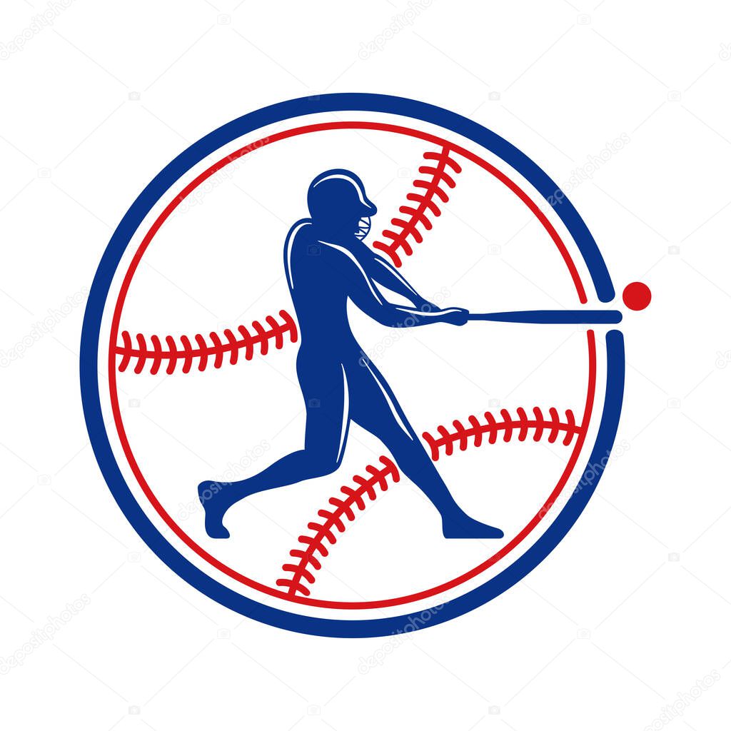 Softball team logo template  - playing woman silhouette with sport equipment - vector emblem for competition
