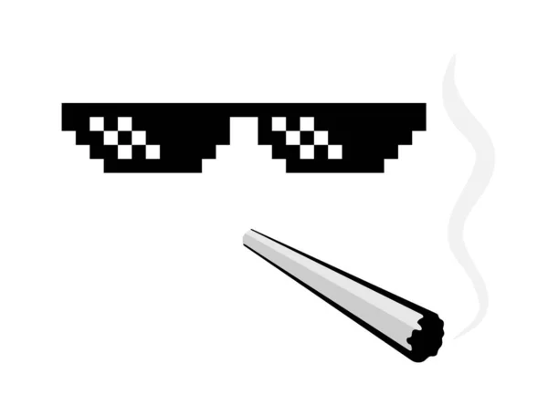 Pixel bril en sigaret - populaire meme — Stockvector