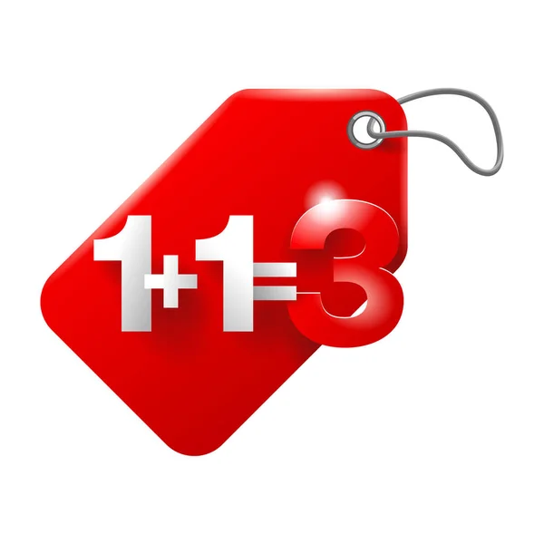 1 más 1 es 3 insignia - Comprar dos y obtener tres en 3D — Vector de stock
