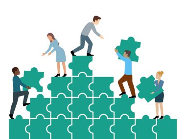 İnsanlar bulmaca topluyor - kavramsal çizim