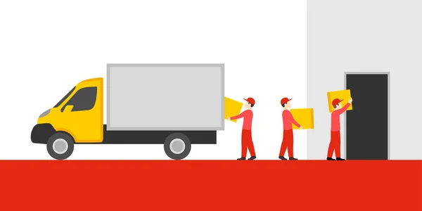 Concept de livraison - camion cargo et chargeuses — Image vectorielle