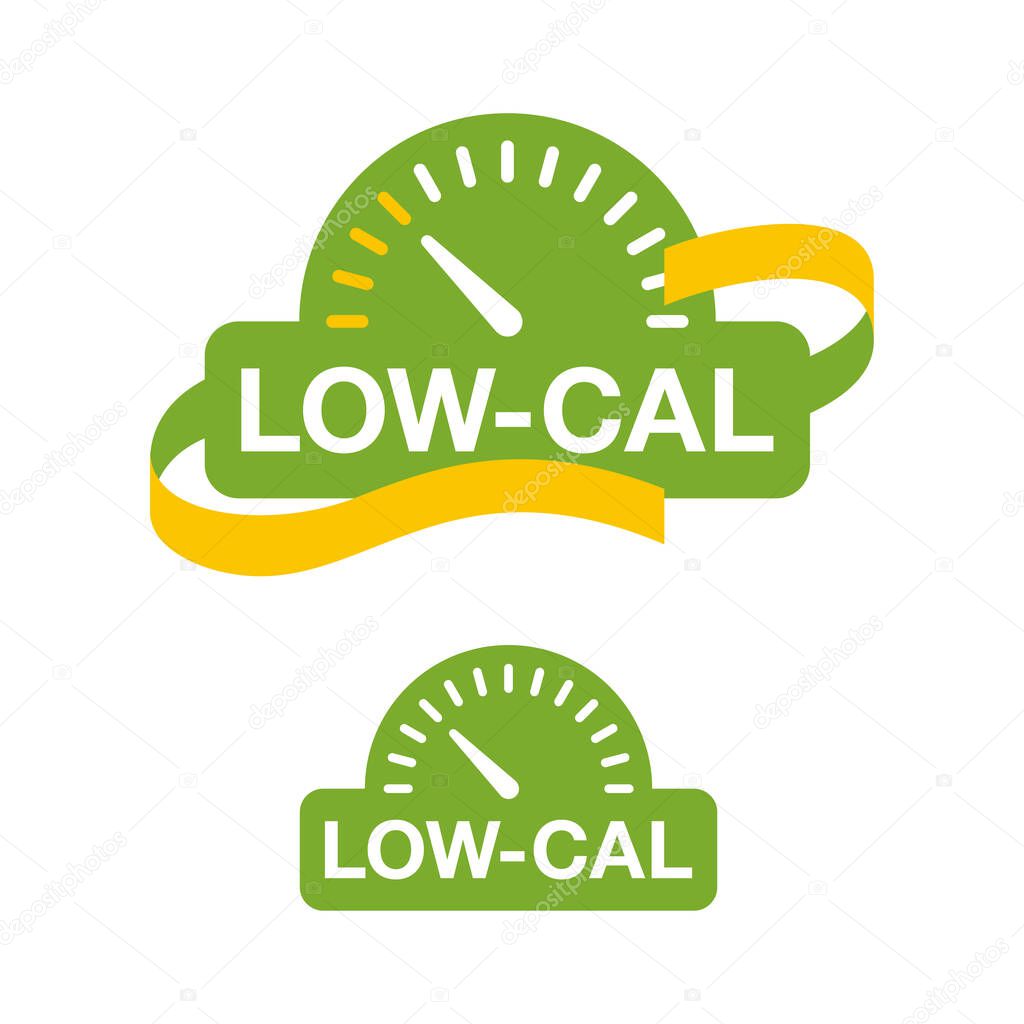 Low Cal icon - combination of measuring tape and weight scales - pictogram for dietary low-cal food products - isolated vector emblem