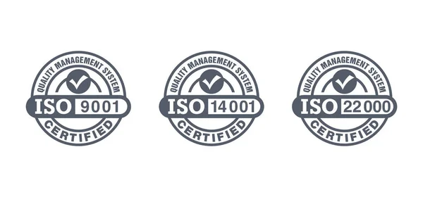 Colección de sellos ISO 9001, 14001 y 22000 — Vector de stock