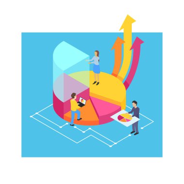 Bir grup insan veri analizi yapıyor - izometrik