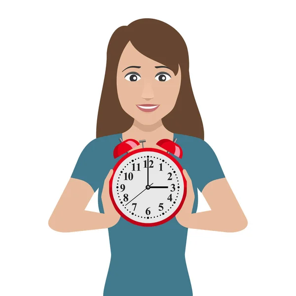 Woman holding red clock — Stock Vector