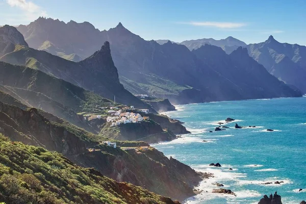 Teneriffa Kanarieöarna Spanien Västra Kusten Utsikt Berg Anaga Och Kustby — Stockfoto