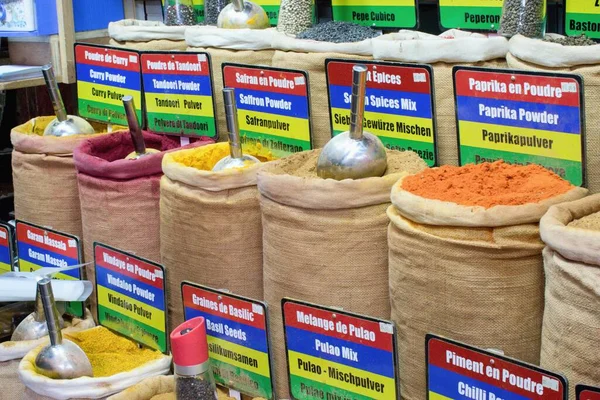 Sack Different Fresh Spices Market Place Port Luis Mauritius — Stock Photo, Image