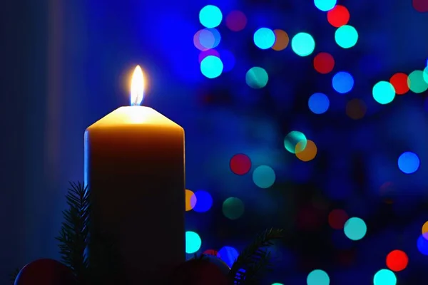 Weihnachtskerze Verschwommenes Licht Hintergrund — Stockfoto