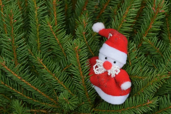 Natürlicher Christbaumschmuck Kleine Weihnachtsmannfigur — Stockfoto