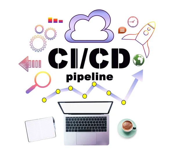 CI/CD logo. Continuous improvement/continuous development pipeline for software development and infrastructure as a code.