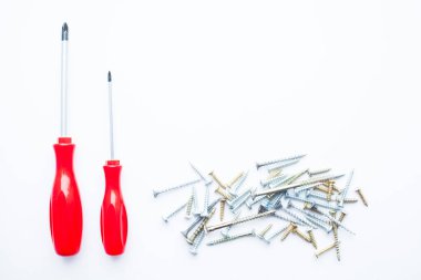 Beyaz arka planda izole edilmiş tamir araçları. Üst görünüm.