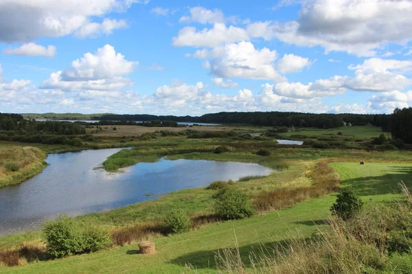 Picturesque View Valley River Bay Meadows Summer Sunny Day View — Stock Photo, Image