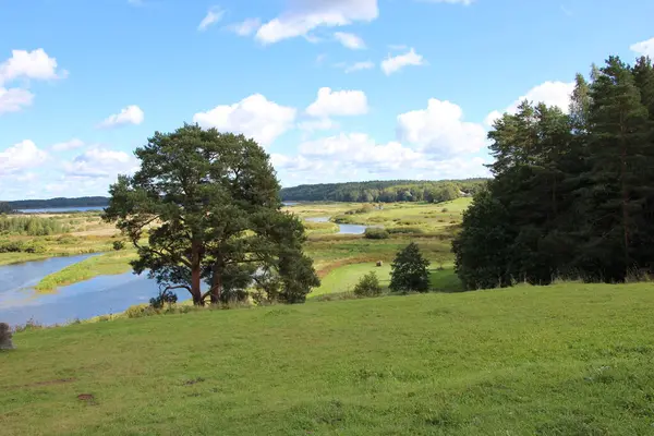 Picturesque View Valley River Bay Meadows Summer Sunny Day View — Stock Photo, Image