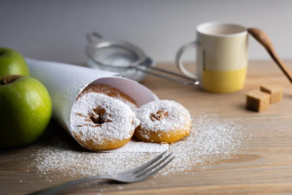 Homemade desert apple fritters made with organic ingredients.