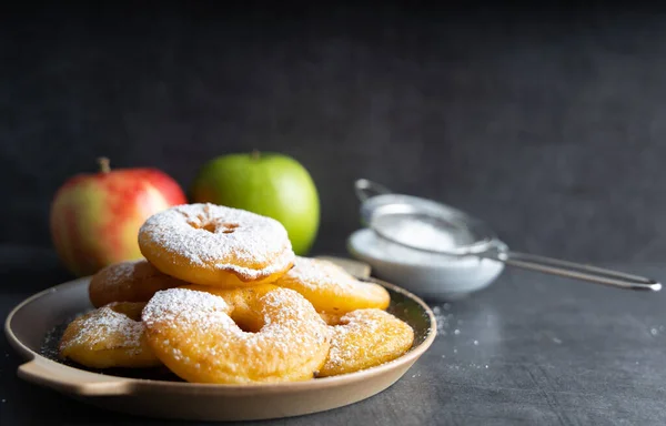 Homemade desert apple fritters made with organic ingredients.