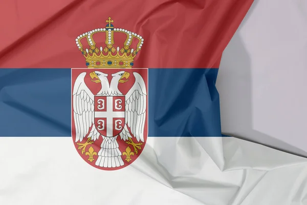 Bandera Tela Serbia Crepé Pliegue Con Espacio Blanco Tricolor Horizontal — Foto de Stock