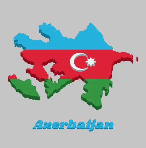 Карта Очертания Флаг Азербайджана Горизонтальный Триколор Синего Красного Зеленого Цветов — стоковый вектор