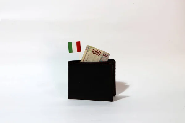 Ezer Líra Olasz Bankjegy Mini Italia Nemzeti Zászló Ragad Fekete — Stock Fotó