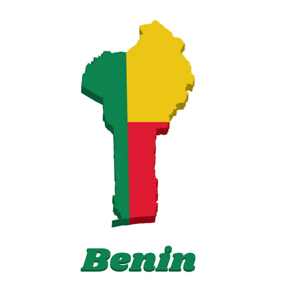 Esquema Mapa Bandera Benin Bicolor Horizontal Amarillo Rojo Con Una — Vector de stock