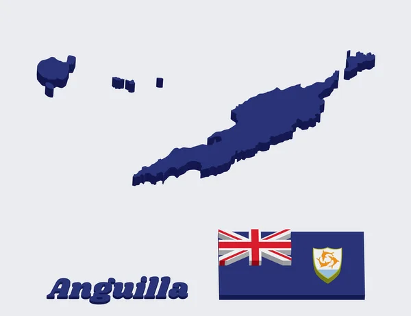 Kaart Vlag Van Anguilla Blauwe Vaandrig Met Britse Vlag Het — Stockvector