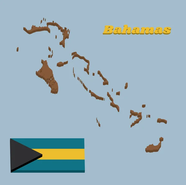 Mappa Contorno Bandiera Delle Bahamas Una Tribanda Orizzontale Acquamarina Alto — Vettoriale Stock