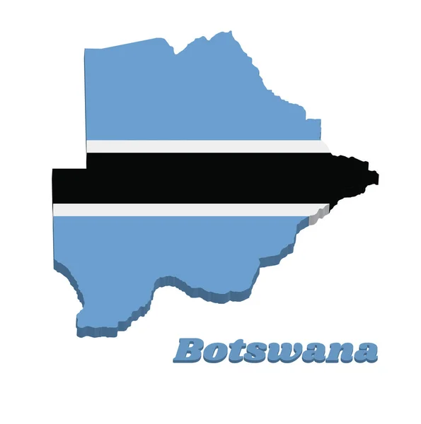 3D地図ボツワナの輪郭と旗 薄い白いフレームを持つ黒いストライプによって中央に水平方向にカットされた明るい青のフィールド テキスト付きボツワナ — ストックベクタ