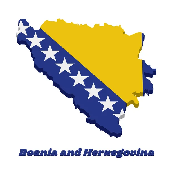Kaart Schets Vlag Van Bosnië Een Gele Rechthoekige Driehoek Witte — Stockvector