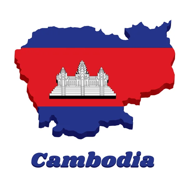 Περίγραμμα Map Και Σημαία Καμπότζης Μπλε Κόκκινο Και Λευκό Χρώμα — Διανυσματικό Αρχείο