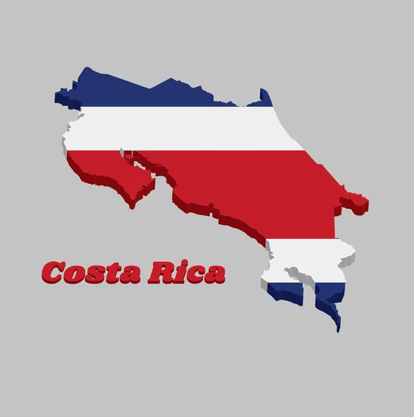 Mapa Obrysu Vlajky Republiky Kostarika Modré Červené Bílé Barvě Textem — Stockový vektor