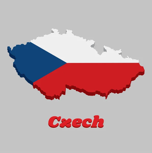 3D地図チェコ共和国の輪郭と旗 ホイスト側に基づいて青のアイソセル三角形と白 と赤の2つの等しい水平バンド チェコ語で — ストックベクタ