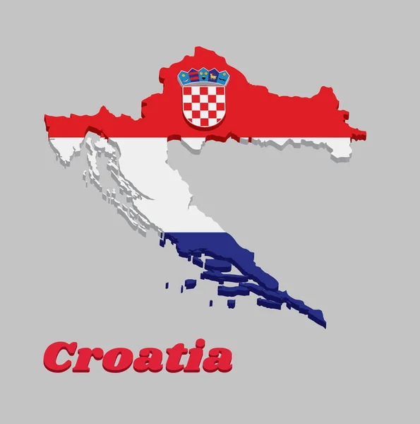 Térkép Vázlat Zászló Horvátország Egy Vízszintes Trikolor Piros Fehér Kék — Stock Vector