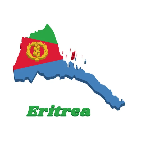 Mapa Contorno Bandeira Eritreia Triângulo Isósceles Vermelho Triângulo Azul Verde — Vetor de Stock