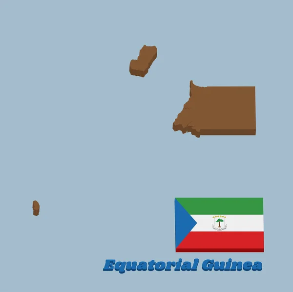 Map Overzicht Vlag Van Equatoriaal Guinee Een Horizontale Driekleur Van — Stockvector