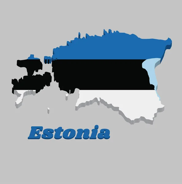 Map Outline Flag Estonia Horizontal Triband Blue Black White Name — Stock Vector