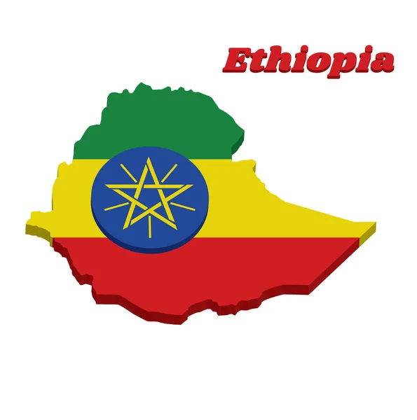Esquema Mapa Bandera Etiopía Tricolor Horizontal Color Verde Amarillo Rojo — Archivo Imágenes Vectoriales
