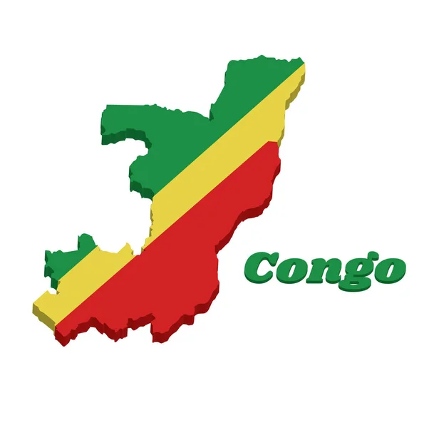 Karta Skissera Och Flagga Kongo Diagonal Tricolor Grönt Gult Och — Stock vektor