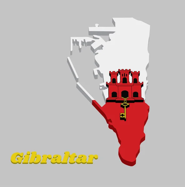 Mapa Contorno Bandeira Gibraltar Branco Com Uma Faixa Vermelha Com — Vetor de Stock