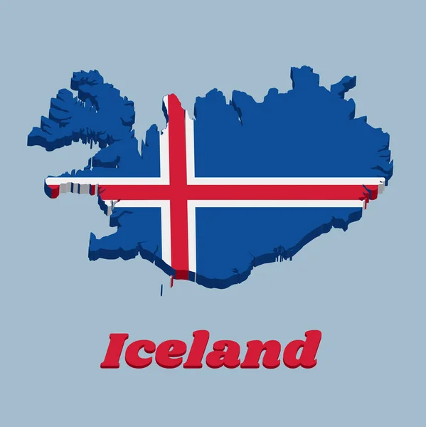 Carte Contour Drapeau Islande Est Bleu Comme Ciel Avec Une — Image vectorielle