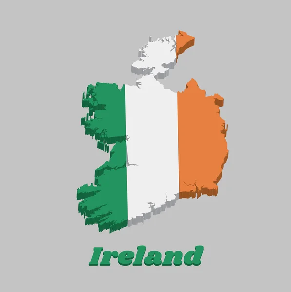 Map Contorno Bandiera Irlanda Tricolore Verticale Verde Bianco Arancione Con — Vettoriale Stock