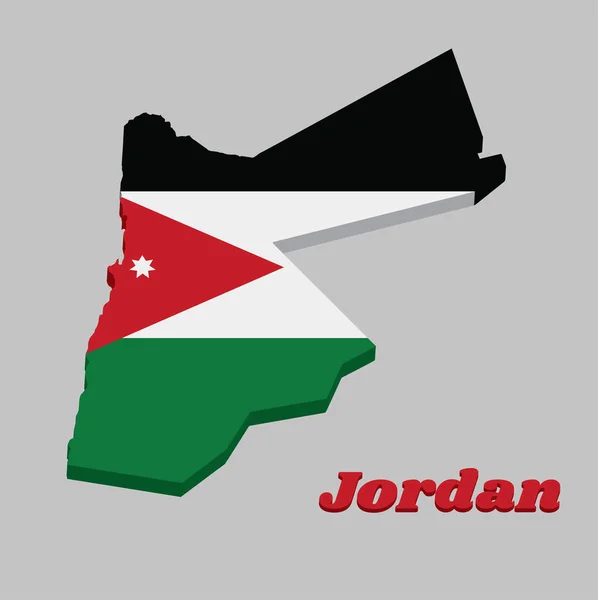 Map Outline Vlag Van Jordanië Een Horizontale Triband Van Zwart — Stockvector