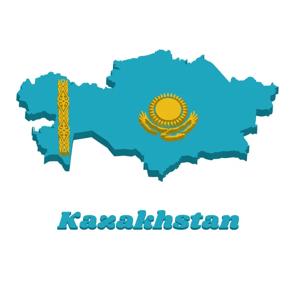 Carte Contour Drapeau Kazakhstan Soleil Dessus Aigle Sur Champ Bleu — Image vectorielle