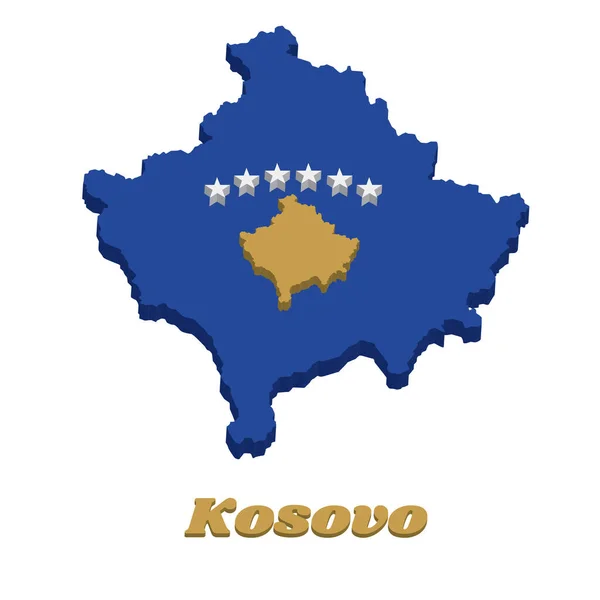Esquema Mapa Bandera Kosovo Campo Azul Cargado Con Mapa Kosovo — Vector de stock