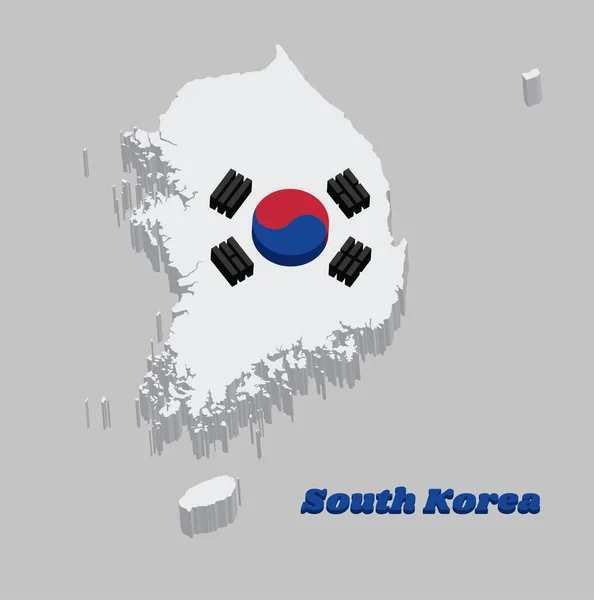Esquema Mapa Bandera Corea Del Sur Taeguk Rojo Azul Que — Vector de stock