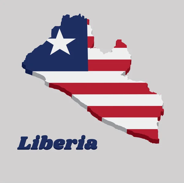 Liberya Nın Boyutlu Haritası Bayrağı Yatay Şeritli Alternatif Kırmızı Beyaz — Stok Vektör