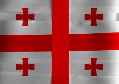 Georgia ulusal bayrağı olarak renkli kurdele, büyük bir kırmızı haçlı beyaz dikdörtgen. Dört köşede dört Bolnur-Katskhuri kavşağı..