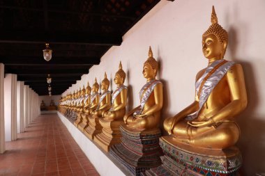 Phutthaisawan Tapınağı Ayutthaya, Tayland 'daki Cloisterse bölgesinde Buda heykelinin perspektif görüntüsü.
