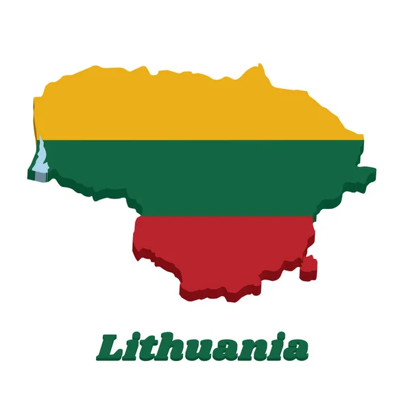 Map Outline Flag Lithuania Horizontal Triband Yellow Green Red Name — Stock Vector