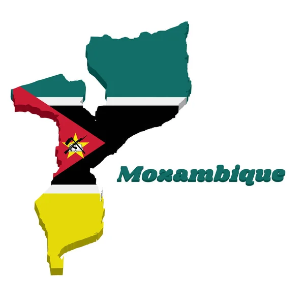 Mapa Contorno Bandeira Moçambique Horizontal Verde Preto Amarelo Branco Com —  Vetores de Stock